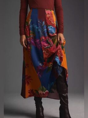 Farm Rio Floral Patchwork Midi Skirt in Multicolor